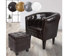 NOVA Poltrona Chesterfield con Poggiapiedi - in Similpelle, a Motivo Rombo, Colore a Scelta - Imbottita da Salotto Vittoriana, Sedia da Vasca per Soggiorno, Lounge, Bar, Cocktail (Marrone)