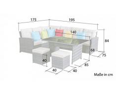 Set di mobili da giardino La Palma in colore naturale (divano angolare con tavolo da pranzo), in polirattan, di Jet-Line, con tavolo e sgabello