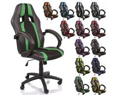 TRESKO® Poltrona Sedia direzionale da ufficio Racer classe di lusso - disponibile in diversi colori (nero/verde)