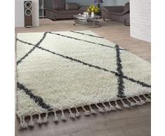 Paco Home Tappeto Shaggy Tappeto Soggiorno ad Alta pila di Diamanti Modello skandi Design vers. Colori e Dimensioni, Dimensione:60x100 cm, Colore:Crema