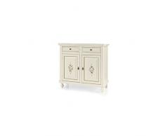 InHouse srls Base credenza, Arte povera, in Legno massello e MDF con rifinitura in Bianco Lucido con decori - Mis. 113 x 47 x 103