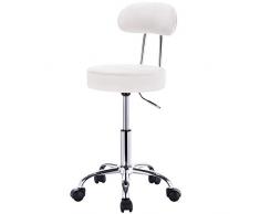 eSituro Sgabello Girevole con Ruote Sgabelli Scrivania Estetica con Schienale Sedia Ufficio Regolabile in Ecopelle per Studio Medico Parrucchiere Bianco SBST0182