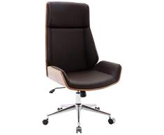 CLP Poltrona Direzionale Breda in Similpelle E Legno I Sedia Ufficio Girevole E Regolabile Desgin rétro Vintage, Colore:Noce/Marrone