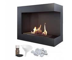 KRATKI Delta 600 Caminetto ad angolo destro a bioetanolo + ciottoli + imbuto + set per aromaterapia | Per montaggio a parete o ad incasso l Biocontenitore 0,5 l, TÜV | Acciaio, 48 x 60 cm, nero
