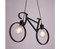 E27 lampada a sospensione moderna lampada a sospensione lampada a soffitto lampada a sospensione lampadario minimalista ferro bicicletta lampada a sospensione per soggiorno camera da letto ristorante (lampadina senza inchiostro (nero)