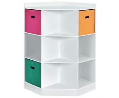 RELAX4LIFE Libreria Scaffale per Bambini in Legno, Mobiletto Multi-Ripiano con Cestini Colorati, Scaffale Portagiochi per Soggiorno e Camera da Letto (Angolare, Bianco)
