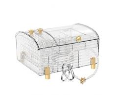 Ocobetom Scatola portagioie - Scatola porta gioielli da tavolo con diversi scomparti - Scaffale per gioielli trasparente antipolvere per donna, uomo, porta collane per accessori per casa, dormitorio