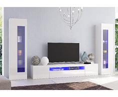 Homemania Modulo da parete del salotto Daiquiri, con supporto TV, libreria, per il soggiorno, colore: bianco, in legno, 290 x 40 x 162 cm, Pannello in melammina, 290 X 40 X 162cm
