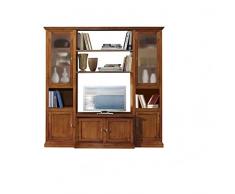 Mar.c.a. Design - Composizione di Porta TV, Credenza e Vetrina Soggiorno Elegante in Legno di Pioppo Color Noce Scuro - Mobile Soggiorno, Arte Povera Made in Italy - Misura 225x50x225h