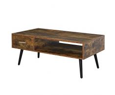 HOMCOM Tavolino da Caffè per Soggiorno in Stile Industriale con 1 Cassetto e 1 Ripiano, 110x55x45cm, Nero e Color Legno