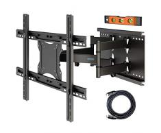 BONTEC Inclinazione e Rotazione del Supporto Tv a Muro Per Tv Lcd / Led 37 -80 Completamente Dinamico - Doppio Braccio Ultra Forte - Capacità di Carico 90 Kg Super Forte - Include Livella a Bolla dAria, Kit di Pulizia
