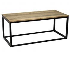 DS Dropshipping - Tavolino da salotto iCub, stile industriale vintage, 100 x 45 x 40 cm, colore nero, in legno di pino alistonato e struttura in tubo di acciaio