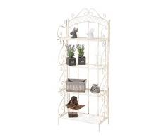 CLP Étagère in Ferro Richiudibile Antje - Scaffale Rustico Cucina 4 Ripiani - Scaffale Espositore Shabby Chic per Piante e Fiori Crema Antico