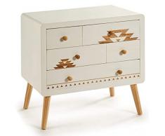 Il Tuo Tendenza Unica Mobile ausiliario di Legno con Cinque cassetti Stile Etnico, Colore Bianco e Legno Naturale. Misure: 60 x 34 x 58 cm