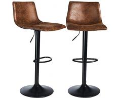 DICTAC Sgabello da Bar Girevole, Regolabile Sgabello da Bar Set 2 Sgabello da Bar Marrone Cucina Industriale Sedie da Bar per Colazione con Schienale Sgabello da Bar Rotante retrò (C)