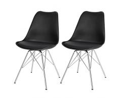 eSituro Sgabelli per Cucina Moderni Sedie Sala da Pranzo Poltrona Sgabello con Schienale Plastica Ecopelle Gambe in Acciaio Cromato Nero SDC0051 2 Pezzi