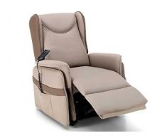 SEADA, Poltrona Relax Alzapersona Elettrica Motorizzata 2 Motori Per Anziani Disabili Agevolazione IVA Ridotta 4% Portata 130kg Reclinabile Con Telecomando Roma, 87 x 76 x H102cm (Similpelle Tortora)