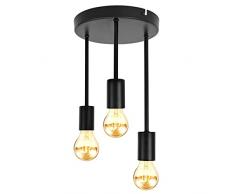 URing Lampadario a Sospensione Industriale 3 Luci, E27 Lampada da soffitto Plafoniera Vintage, Retrò Metallo lampadari Illuminazione a Soffitto per Cucina Camera da letto salotto Sala soggiorno, Nero