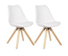 WOLTU BH52ws-2 Sedie Sala da Pranzo Sgabello con Schienale Senza Braccioli in Ecopelle Gambe di Legno Moderno Bianco 2 Pezzi