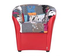 Poltrona a POZZETTO Ecopelle, Made in Italy (Patchwork Rosso)