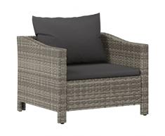 vidaXL Poltrona da Giardino con Cuscino Grigio in Polyrattan