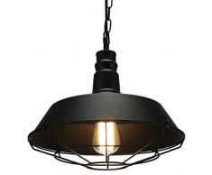 Lampop Lampada Vintage Lampada a Sospensione Industriale Lampadario Ferro E27 Edison LED Lampada da Soffitto per Cucina Ristorante Bar Soggiorno Nero (Senza lampadina)