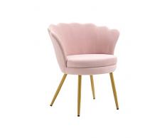 Poltrona Conchiglia Camera da Letto in Velluto Design Moderno, Sedia Classica con Gambe in Metallo Placcato Oro - Poltroncina per Salotto con Seduta Morbida Imbottita Modello Maddina - RosaAntico