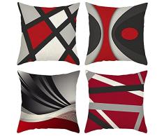 Set di 4 Cuscini Divano rosso geometria Moderni Cotone Biancheria Decorativo Copricuscini Divano 45x45 cm