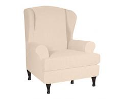 SINKITA Fodera per Sedia Wingback,Caratteristica Morbida Sedia Poltrona Elastico Fodera per Sedia A Orecchioni 1 Posti Elasticizzato Coprisedili Wingback -Avorio-2 Pezzo
