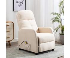 vidaXL Poltrona Massaggiante Reclinabile Poltroncina per Massaggi Divano Singolo Massaggiatore Sedia TV Arredamento Crema in Tessuto