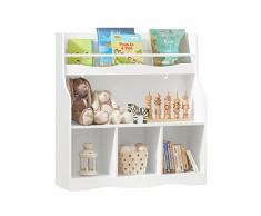 SoBuy Libreria per bambini Scaffale portaoggetti con 1 ripiano e 4 scomparti aperti Mobile per giocattoli Bianco 90x30x95cm KMB57-W