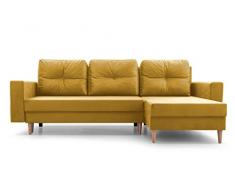 Divano angolare in letto convertibile e reversibile, con cassettiera a 3/4 posti, in tessuto, salone e soggiorno, 232 x 137 x 84 cm, colore: Giallo