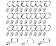 Anelli per tende da 32 mm con clip, 30 anelli in metallo, multiuso per bastoni per tende (argento)