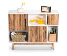 GIANTEX Armadio in legno, credenza per soggiorno, a buffet, 6 scomparti e 3 ante, mobile laterale, moderno, indipendente (bianco + naturale)