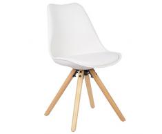 WOLTU BH52ws-1 Sedia Sala da Pranzo Sgabello con Schienale in Plastica e Ecopelle Senza Braccioli Gambe di Legno Bianco