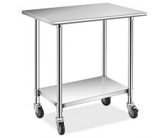 Giantex Tavolino da Lavoro, Banco da Lavoro, Tavolo in metallo con Ruote, Tavolo da Cucina in Acciaio, Ideale per Supermercato, Ristorante e Negozio, Elevata Capacità di Carico, Argento