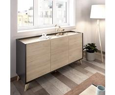 CAESAROO Madia soggiorno 155 cm Abby Grafite e Rovere naturale con tre ante - Grafite e naturale