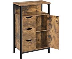 Yaheetech Mobile da Bagno Armadietto da Terra con Cassetto e Ripiano Regolabile Credenza Multiuso con Doppia Ante Organizzatore Portaoggetti, da Cucina Soggiorno Marrone Rustico