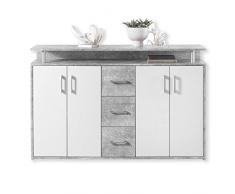 Stella Trading Drift Credenza con ripiano in Look Cemento, Bianco-Cassettiera Moderna con cassetti e Molto Spazio per la Vostra Soggiorno, truciolato, 139 x 90 x 34 cm