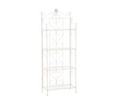 CLP Scaffale in Ferro Lenja Rustico - Scaffale a Muro Decorativo Shabby Chic - Étagère 4 Mensole Grigliate - Porta Fiori Piante Soggiorno o Cucina 160x60x30cm Crema Antico