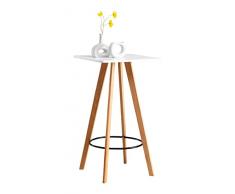 CLP Tavolino Alto Mijas Quadrato I Stile Scandinavo I Tavolo da Bistrò in Legno con Poggiapiedi, Colore:Bianco, Colore del Telaio:Natura (Quadrato)