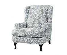 SINKITA Fodera per Sedia A Orecchioni,Elasticizzato Copridivano Jacquard Caratteristica Morbida Coprisedili Wingback Velluto Sedia Poltrona-Grigio chiaro-2lenzuolo