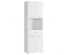 FOREHILL 180cm Credenza Cucina,Mobile Buffet alta con Cassetti,4 Ante e 1 Ripiano Aperto,Libreria Autoportante mobiletto multiuso in Legno per Soggiorno cucina studio 60x30x180cm Bianco