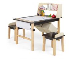LIFEZEAL Set di Tavolo e Sedie per Bambini da Disegno, Tavolino Bambini con 2 Sedie in Legno, con Bobine da Disegno e Grande Spazio per Stoccaggio, Materiale Sicuro e Stabile Struttura, 3+ anni, caffè