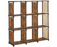 SONGMICS Armadietto Modulare a 9 Cubi, Scaffale Portaoggetti, Libreria per Decorazioni, Cornici per Foto, Organizzatore per Studio, Ufficio, Soggiorno, Marrone Vintage LSN045X12