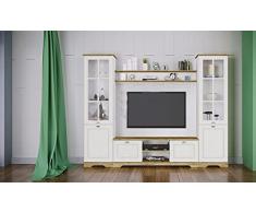 Parete Attrezzata Soggiorno 2 Vetrine 2 Mensole 2 Sportelli Arredamento Soggiorno Mobile per TV Bianco e Rovere SILL