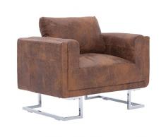 vidaXL Poltrona Cubo Lusso Relax Elegante Imbottita Seggiola Cabriolet Divanetto a Pozzetto Telaio Legno Rivestita in Similpelle Scamosciata Marrone