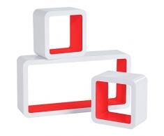 WOLTU RG9229nrt Mensole da Muro Mensola a Cubo Scaffale Parete Libreria CD Legno MDF Moderno 3 Pezzi Diametro Diverso Rosso Puro-Bianco