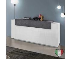Stilprojectstore Credenza Moderna 4 Ante 1 cassetto - Corona - Made in Italy (Bianco Lucido - Grigio Piombo)