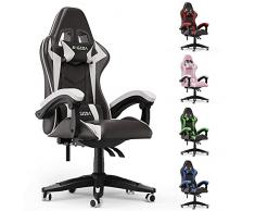 bigzzia Sedia Gaming, Sedia Girevole ergonomica, PU Poltrona Racing (White-3)